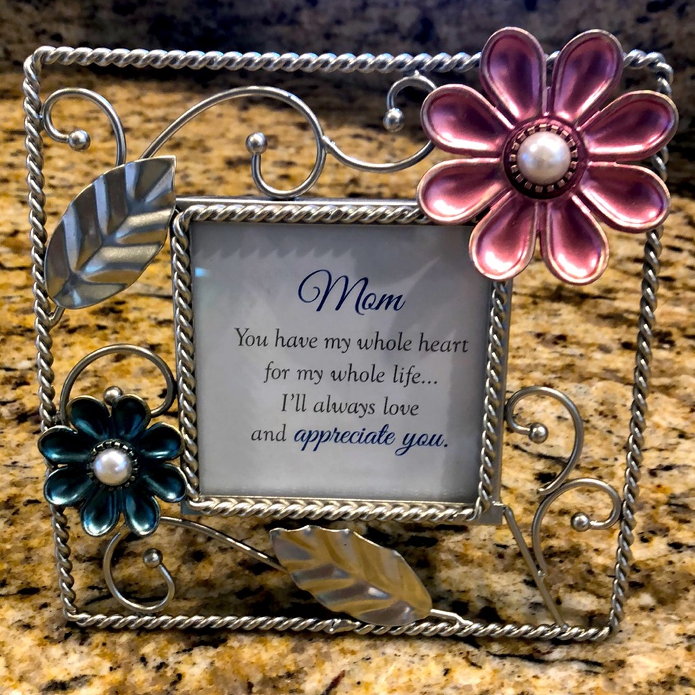 Pretty 6X6 Metal Floral Design Frame for “Mom”